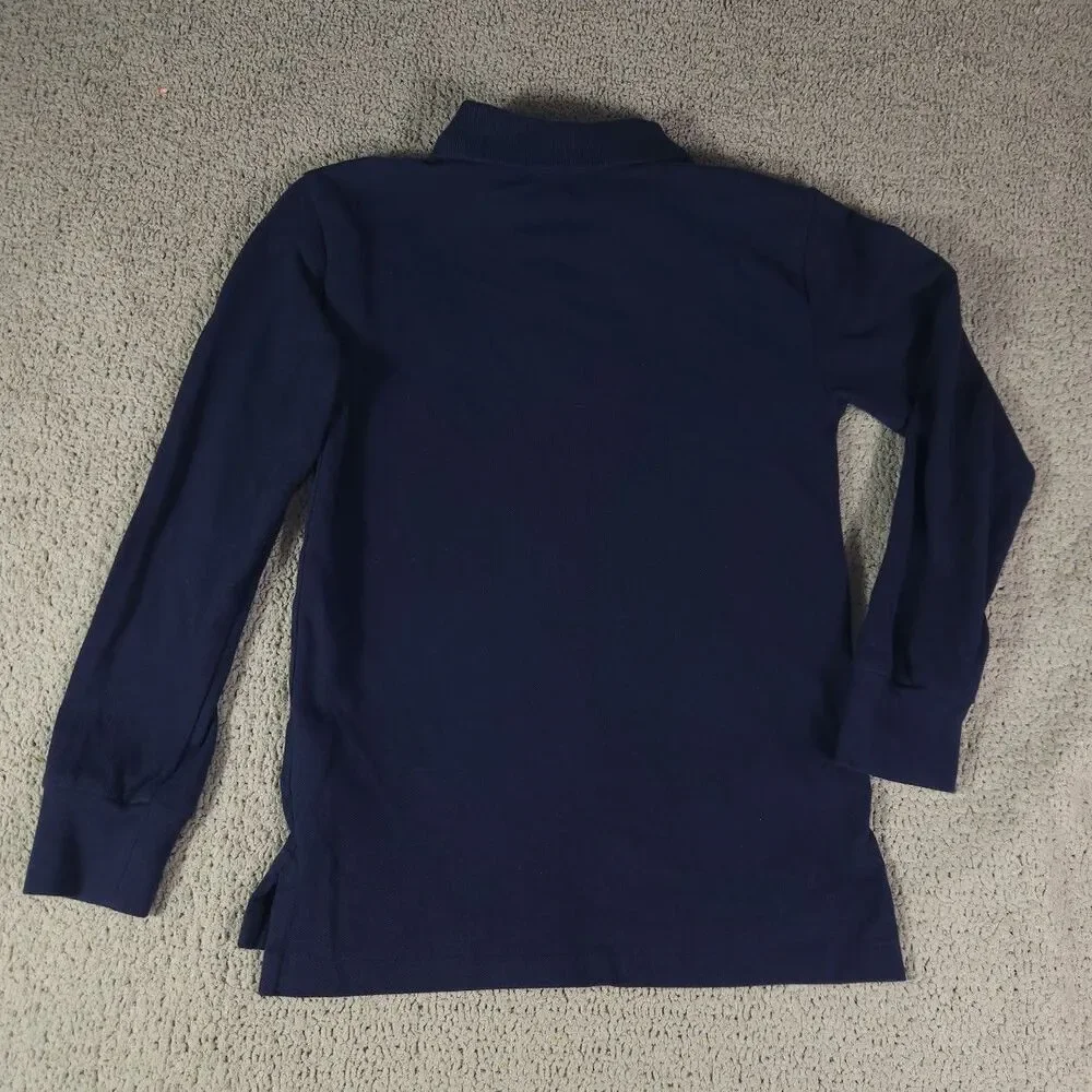 Ralph Lauren Youth Small (8) Skiing Bear Navy Blue Polo Long Sleeve Collared